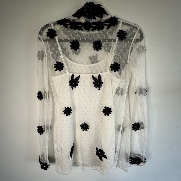 ALICE BY TEMPERLEY LONDON White Dotted Tulle Floral Lace Appliqué Blouse in US4 - Picture 7 of 10